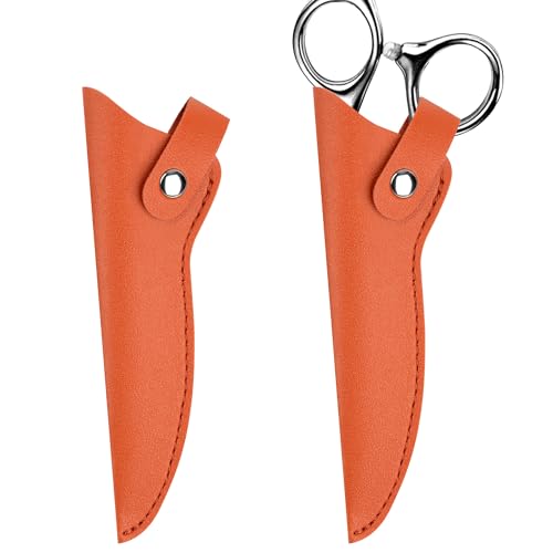 SHIDOW Orange PU Leather Scissor Sheath 2-Pack Snap