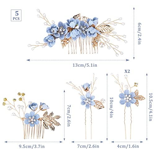 5 Pack Wedding Hair Comb Set with Crystal & Pearl Accessories