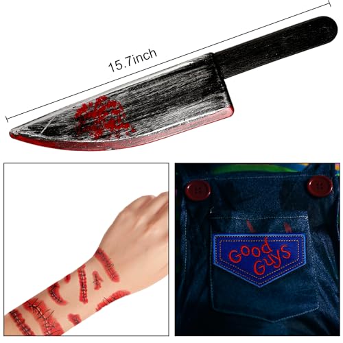 Fake Knife with Fake Blood & Tattoo Stickers Halloween Costume Props