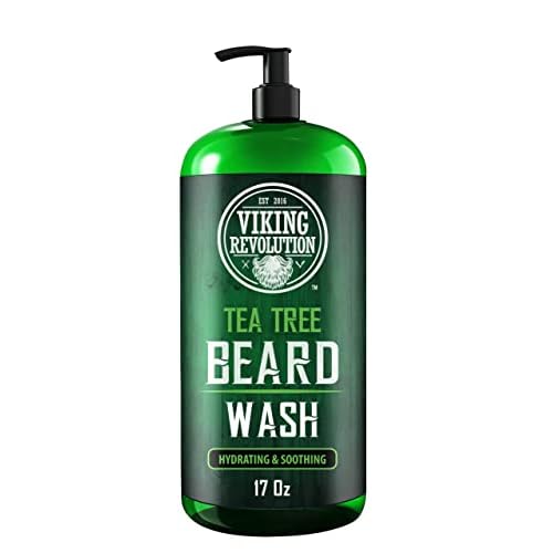 Viking Revolution Tea Tree Oil Beard Wash and Beard Conditioner For Men - Natural Beard Softener Set with Argan Oil, Vitamin E and Ginseng - Beard Shampoo and Conditioner Set (17 Oz)