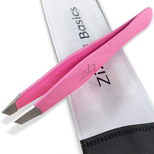 Tweezers ? Surgical Grade Stainless Steel - Slant Tip for Expert Eyebrow Shaping and Facial Hair Removal ? with Protective Pouch (Bubblegum Pink)