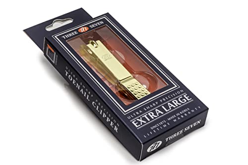 Korean Nail Clipper| World No. 1. Three Seven (777) Ultra Sharp Sturdy Extra Large Toenail Clipper (P130G) Made in Korea, Since 1975, Silver Gold