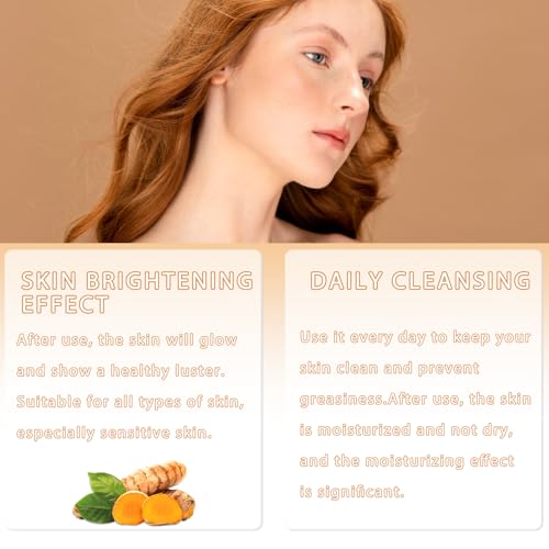 Turmeric Wash and Care Three Piece Set,Tuemeric Facial Cleanser & Turmeric Soap Bar & Turmeric Face Scrub Pads,Turmeric Cleansing Skincare Set for Face & Body, Deep Cleansing