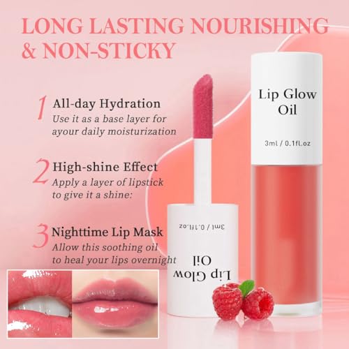 Hydrating Lip Glow Oil - Plumping Lip Gloss, Non-Stick, Fruit Flavored