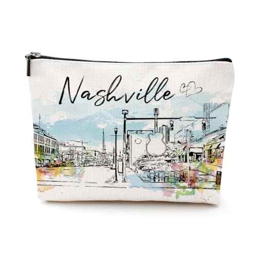 Nashville Souvenirs Travel Essentials Watercolor Nashville City Gifts for Woman Girls Makeup Bag for Purse, Travel Essentials Cosmetic Bags, Birthday Christmas Bachelorette Party Favors