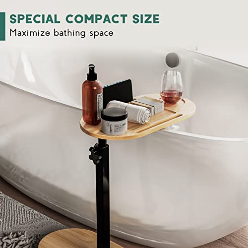 Bamboo Bath Tray with Adjustable Height - Freestanding Bathtub Caddy