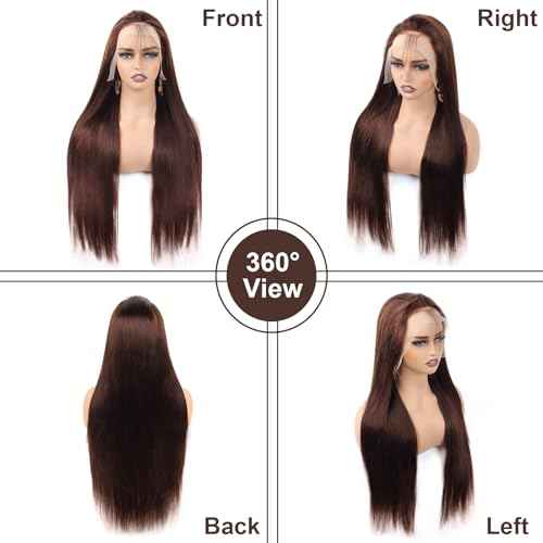 30 Inch Chocolate Brown Lace Front Wig 200% Density 13x4 Straight Full Frontal Wigs Human Hair Pre Plucked with Baby Hair 12A Grade Glueless Chocolate Brown Wig for Women