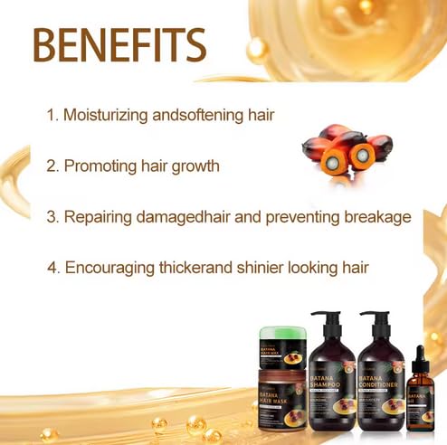 Batana Oil Hair Growth 5-Piece Kit with Shampoo, Conditioner & Mask