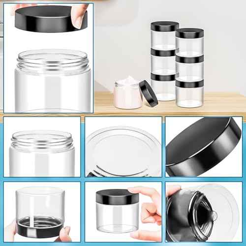 MotBach 10 Pack 6oz Plastic Jars with Lids, 180ml Round Clear Cosmetic Containers Makeup Jars, Travel Size Container Jar for Sample Cream Lotion Eyeshadow Powder Slime Ointment Salve Balm Storage