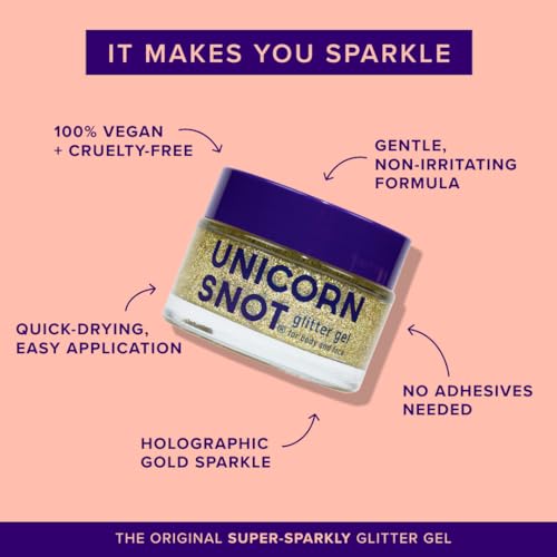 Unicorn Snot Face & Body Glitter - Cosmetic-Grade Holographic Glitter Gel - Glitter Makeup for Festivals, Raves, Anime Cosplay - Safe for Face, Easy Application & Removal, 1.7oz Gold Glitter (Bling)