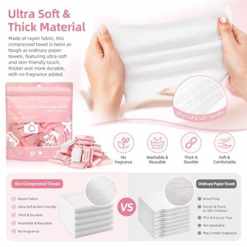 60PCS Portable Compressed Towels – Soft Disposable Face Towels for Travel