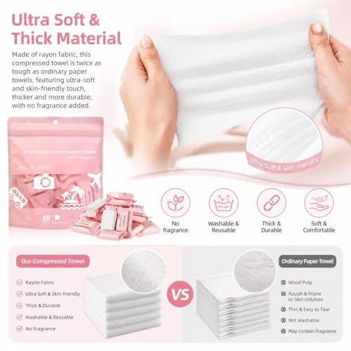 60PCS Compressed Towels, Portable Reusable Face Towels for Travel & Outdoor