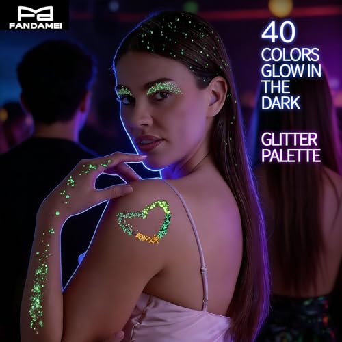 Fandamei 40-Color Glow in the Dark Glitter Kit for Face & Body