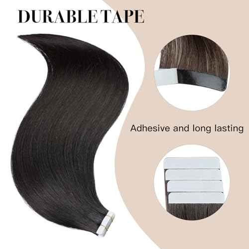 Tape in Hair Extensions £¬Real Human Hair Extension,Natural black Human Hair 14 inch 20pcs 50g,Thick Ends Straight Seamless, Invisible Tape in Hair Extensions Human Hair