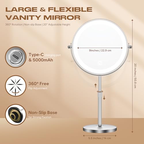 Dienmern Makeup Mirror with Lights 1X/20X Magnifying 360° Rotation