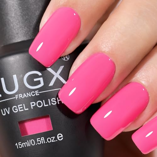 L'UGX Hot Pink Gel Nail Polish Fall Bright Pink Color Gel Polish 15ML Long Lasting UV French Tip Gel Colors for Nails Art DIY Manicure & Pedicure at Home Salon Holiday Gifts for Women