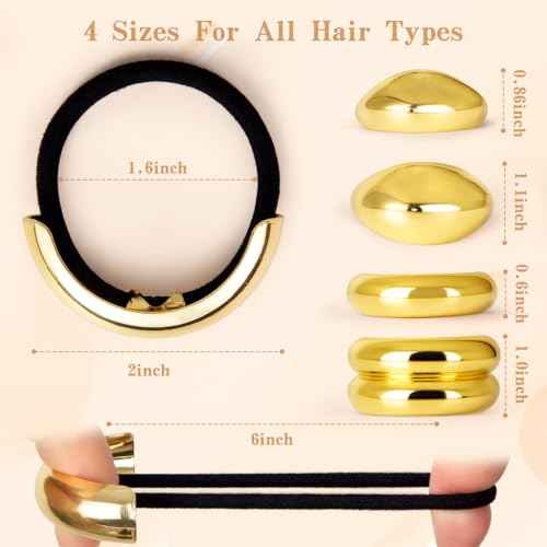 4 PCS Gold Hair Ties for Thick Thin Hair, Hair Accessories for Women Girls, Hair Cuffs Ponytail Holders