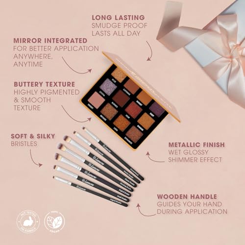 Lamora Bronze Smokey Eyeshadow Palette with Eyeshadow Brush Set (Black)