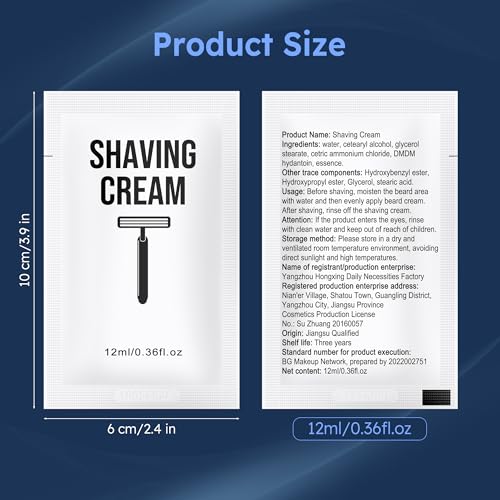 Shaving Cream Bulk, 12ml/0.42fl Oz Travel Shaving Cream, Individually Packaged, Suitable For Travel, Hotels, Home, Camping, Charities, Homeless People (50-PACK)
