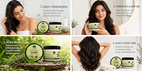 AARUMEE Rosemary & Mint Hair Mask - Thickens & Strengthens, Deep Conditioning, 8.5 fl oz (250 ml) Vegan Botanicals