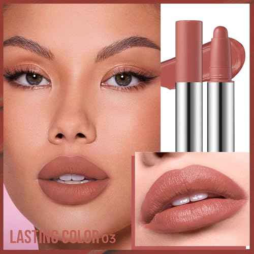 Warm Terracotta Matte Lipstick Crayon ? Waterproof Long Lasting Lip Liner Pencil, High Pigment Creamy Velvet Lipstick, Non-Drying Lip Color for Women, 03#