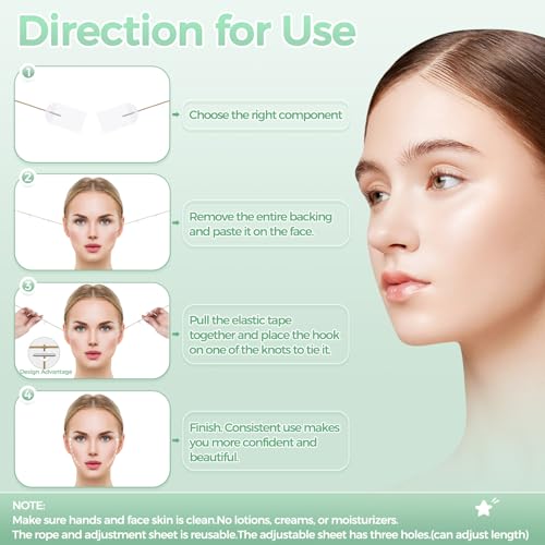 Invisible Face Lifting Tape, 60Pcs Face Lift Tape, Facelift Tape for Face Invisible with 8 Strings, Facial Lift Strips and Bands for Sagging Skin, Makeup Face Neck Tape for Eyes and Brows