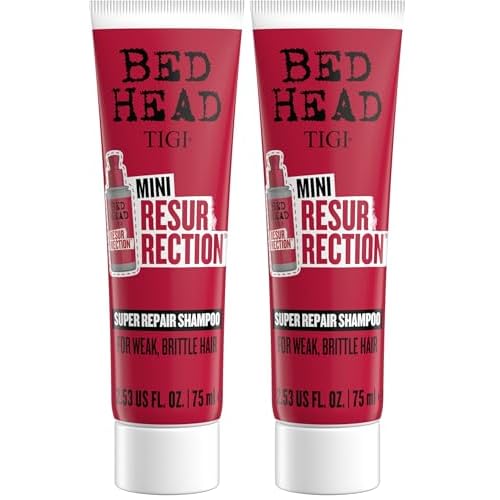 Bed Head by TIGI Resurrection Super Repair Shampoo Travel Mini ? Repairing shampoo for dry, brittle and damaged hair with added moisture and nourishment??, 2.53 fl oz (Pack of 2)