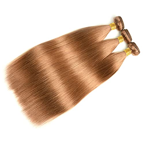 #30 Light Brown Straight Human Hair Bundles - 3 Pack, 14-18 Inch