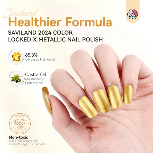 SAVILAND Gold Metallic Nail Polish - Quick Dry Mirror Finish