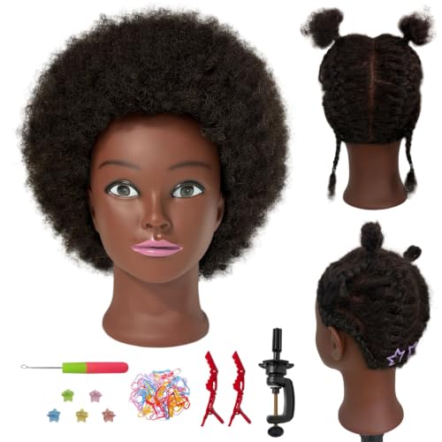 ARLEFENNI Black Afro Kinky Curly Human Hair Mannequin Head for Braiding & Styling - Variation B