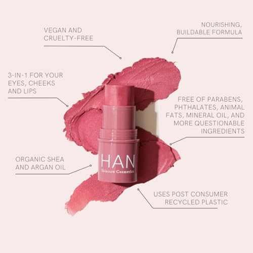 HAN Skincare Cosmetics Vegan, Cruelty-Free, 3-in-1 Multistick for Cheeks, Lips, Eyes, Toasted Nutmeg | Large