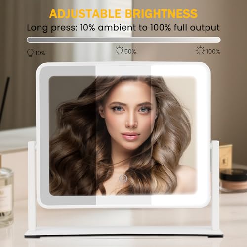 Bearolve 14"×12" LED Vanity Mirror with 3-Color Lighting & 360° Rotation