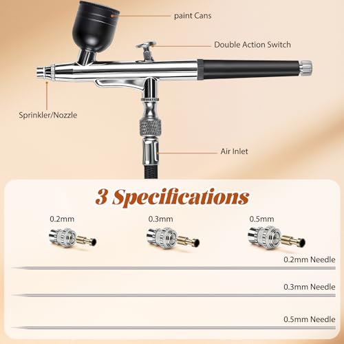 Airbrush Kit with Air Compressor & 3 Nozzles (0.2/0.3/0.5mm)