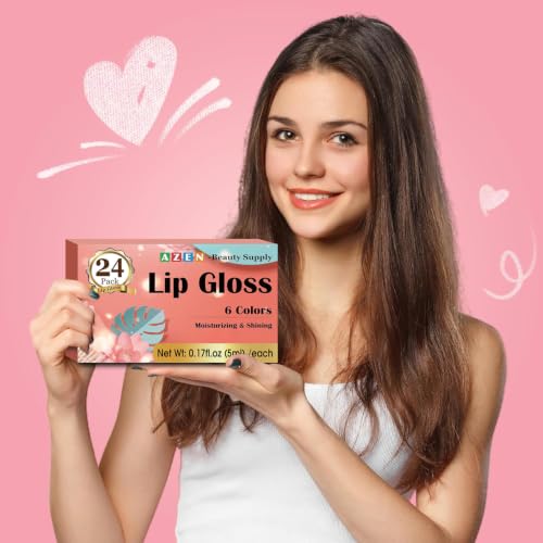 AZEN A-24P Lip Gloss Set 24pcs Vitamin E Coconut Oil Hydrating Lip Oil