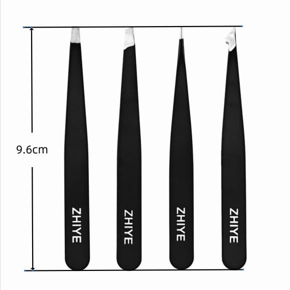 ZHIYE Professional Eyebrow Tweezers, 4 Pcs Stainless Steel Precision