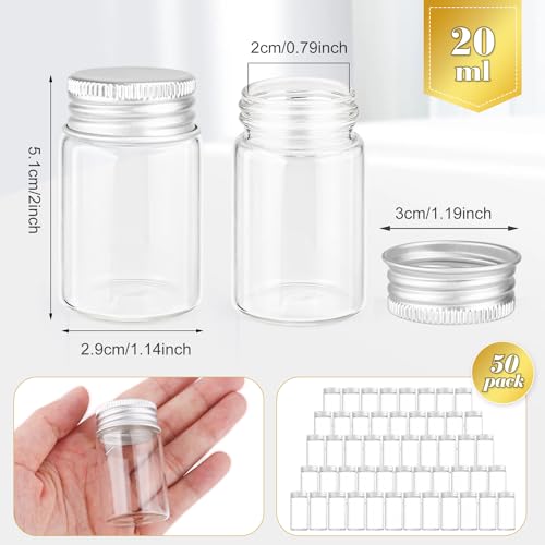 20ml Clear Glass Essential Oil Bottles - 50 Pack with Aluminum Lids