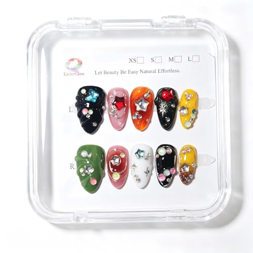 EasierGlow Short Almond Press On Nails - 10 Pcs Y2K Style