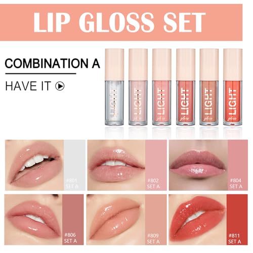 6-Piece Lip Gloss Set - Nude Pink Glossy & Moisturizing