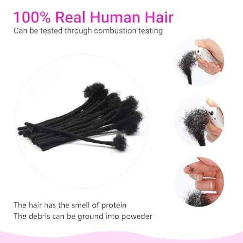 0.6 cm Width 8 Inch 30 Strands Human Hair Loc Extensions, Natural Black 100% Full Handmade Permanent Real Human Hair Dreadlock Extensions for Women/Men/Kids Can Be Dyed Bleached Curled Twisted