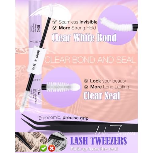Short Lash Clusters Kit 8-9-10mm Velure Natural Eyelash Clusters Kit Clear Band Wispy Cluster Eyelash Extensions CC Curly Invisible Individual Lashes with Clear Lash Bond and Seal for Beginner Daily
