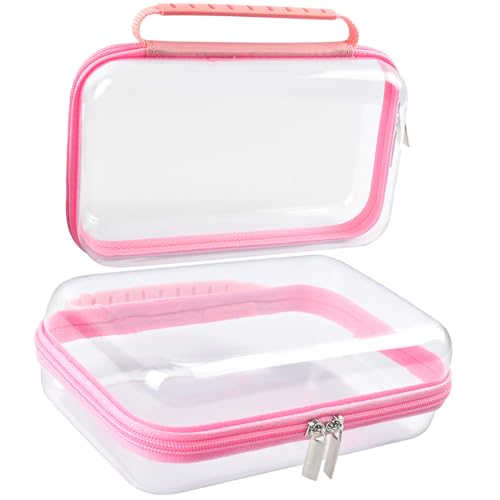 SameTech Zippered Hard Pouch, 2pcs Clear Plastic Storage Box Containers Small Toiletry Bag, Clear Hard Zipper Case for Small Items, Toys, Building Blocks, Puzzles, Cosmetics, Stationery Accessories