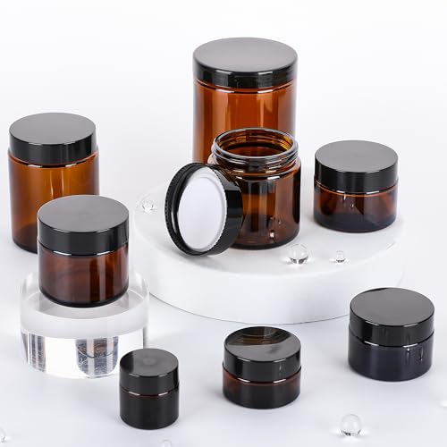 Vitreaux 4oz Amber Glass Jars with Black Lids, 24 Pack