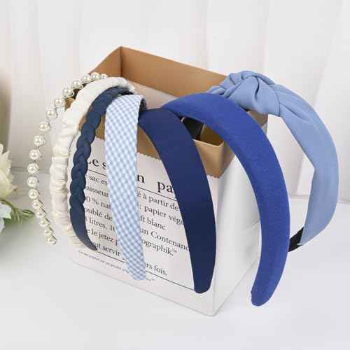 LYroo Headbands for Women Girls Blue Cute Knotted Headband Head Bands for Women's Hair Non Slip Trendy Thick or Thin Headbands Fashion Hair Accessories£¨7PCS£©