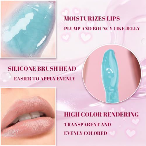 WanTuoluo Jelly Lip Gloss - Glass Shine Tint, 5 Colors