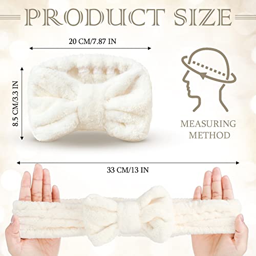 3-Pack Beige Bow Headbands for Makeup, Spa & Sports | Stretchable & Washable