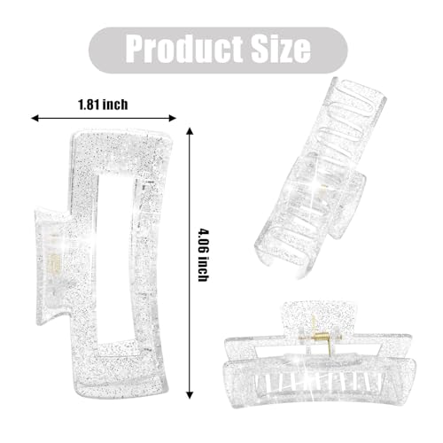 4Pcs Pink Clear Large Hair Claw Clips for Thick Hair