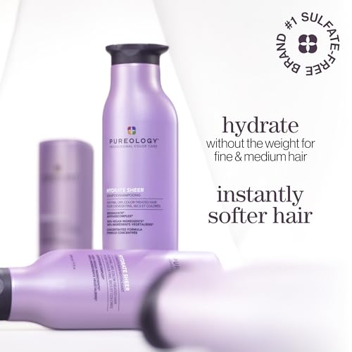 Pureology Hydrate Sheer Nourishing Shampoo & Conditioner Set - For Fine, Dry Color Treated Hair, Sulfate-Free
