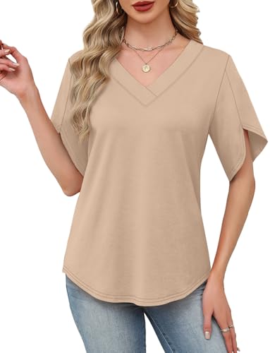 Women's Summer V-Neck Petal Sleeve Top