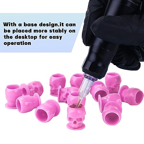Disposable Skull Tattoo Ink Caps - Pink, 50 Pcs - Professional Tattoo Supplies