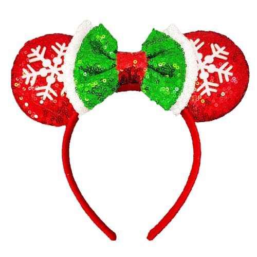 ASHONE Mouse Ears Headbands for Women Groups Mouse Ears Shiny Bows for Birthday Themed Events Accessories Party (Snow, 1 Count (Pack of 1))